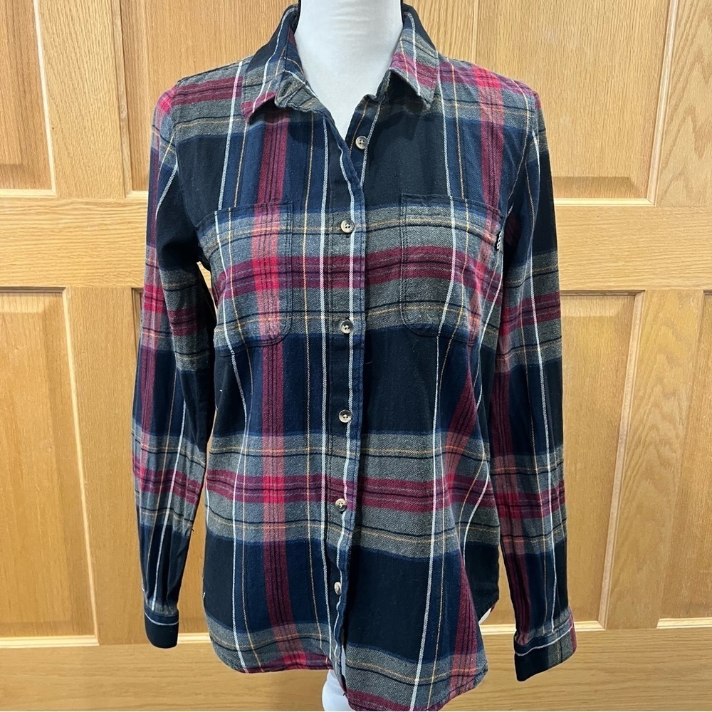 Vans Flannel Button Up Shirt Womens Medium Plaid Cotton Long Sleeve Collared
